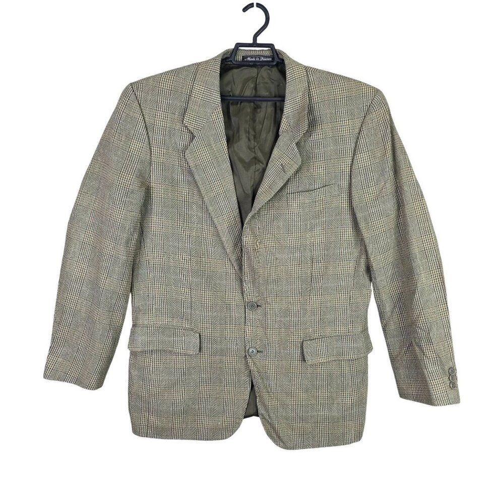 Mens Pierre Balmain Biege & Green 2 Button Blazer Silk Wool Blend Size 42 Long